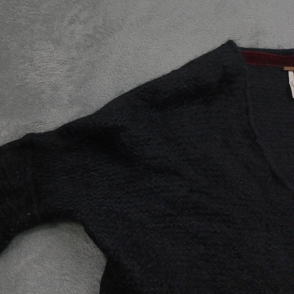 Free People Sweater Womens Large Black V Neck Alpaca Blend Pullover Preppy - Picture 2 of 8